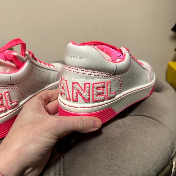 Authentic New With Tags Chanel Neon Fuchsia & White Sneakers - Picture 5 of 9